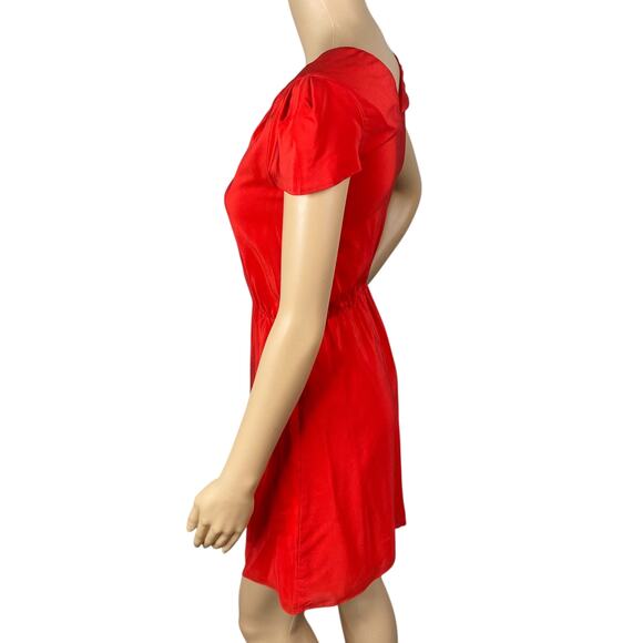 Amanda Uprichard Red V-neck Cap Sleeve Silk Mini Dress SZ XS - Picture 6 of 9